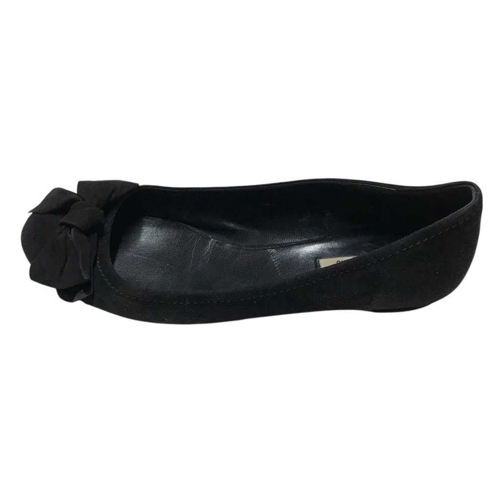 Miu Miu Womens Suede Slip On Flats Black Size 37.5 Bowtie